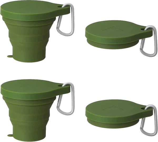 Vikbara Muggar med Lock. 4-pack. 150ml/5oz Expanderbara Drickmuggar. Resemuggar