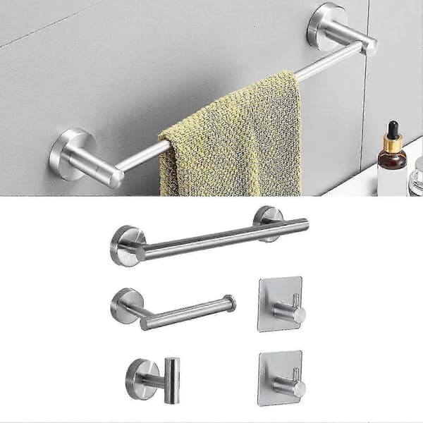 Badrumstillbehör Set - Handdukshängare, Pappershållare, Krok - Silver