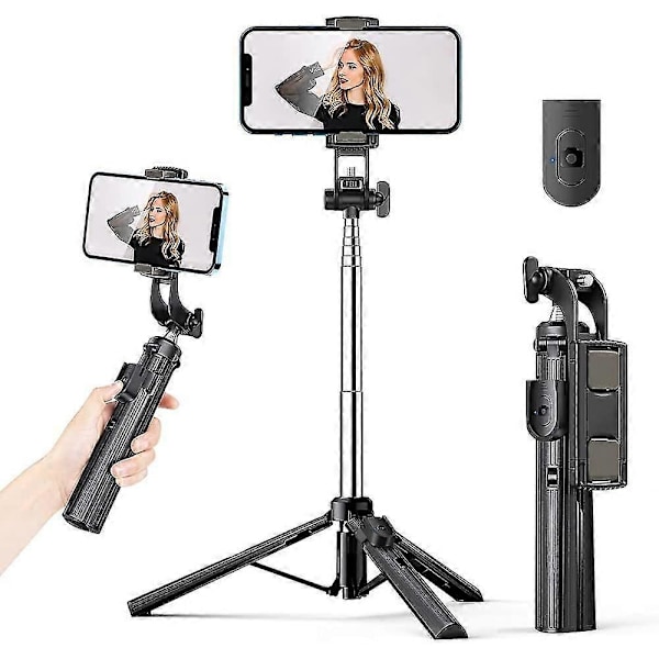 Selfie Stick Tripod med Bluetooth Fjernbetjening. 3 I 1 Trådløs 360 Graders Rotation Selfie