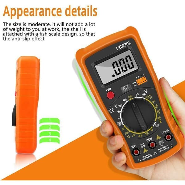 Digital multimeter, automatic digital multimeter, professional electrical tester, voltmeter/resistance/continuity/diodes applicable to laboratories