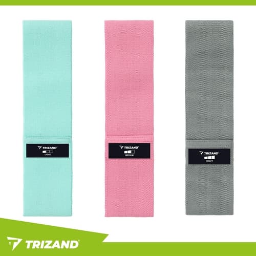 Resistance band set 3-pack fabric/latex, 8–31 kg resistance, QR program