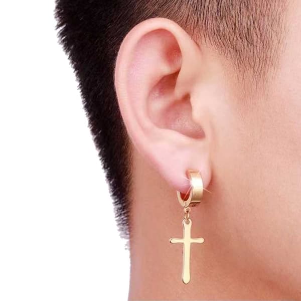 2-pak Piercing Ørering med Hængende Kors Guld