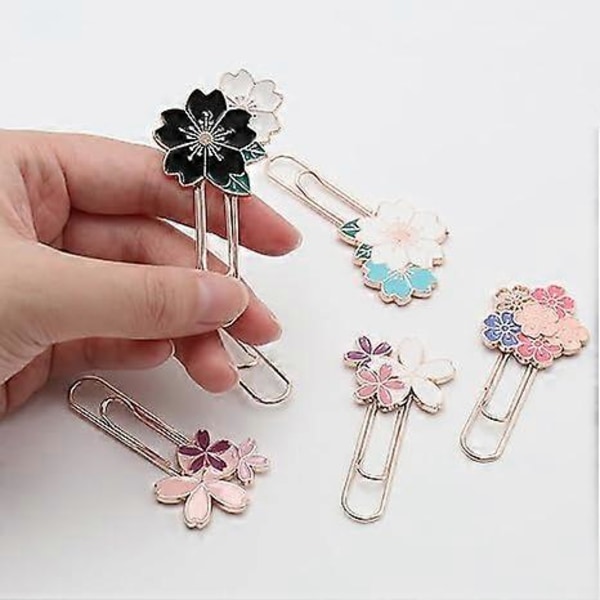 6 st Söta Gem Bokmärken, Roliga Färgglada Stora Metall Sakura Solros Tusensköna Rosa Gem Planerartillbehör (Sakura Flerfärgad) 33*65mm