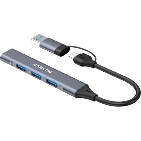 CANYON HUB DS-02 4-in-1 USB-A/C Harmaa