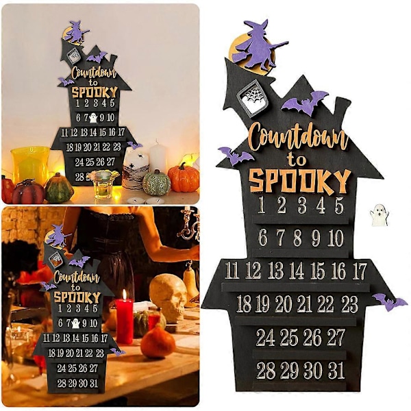 Halloween Advents Nedtællingskalender 2023 Hekseslot Formede Ornamenter med DIY Bevægelig Spøgelse 31 Dages Dekorationer Pynt til Hjemmekontor Skrivebord Indendørs