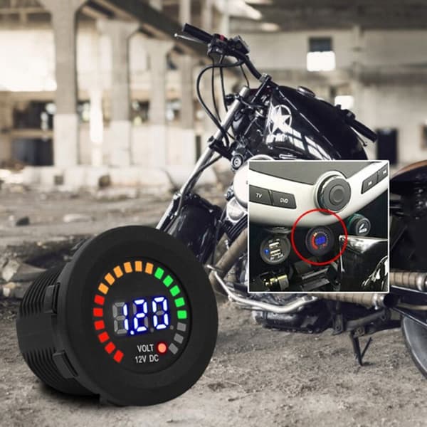12 Volt Motorsykkel Voltmeter, Digital Voltmeter Måler for 12V Kjøretøy