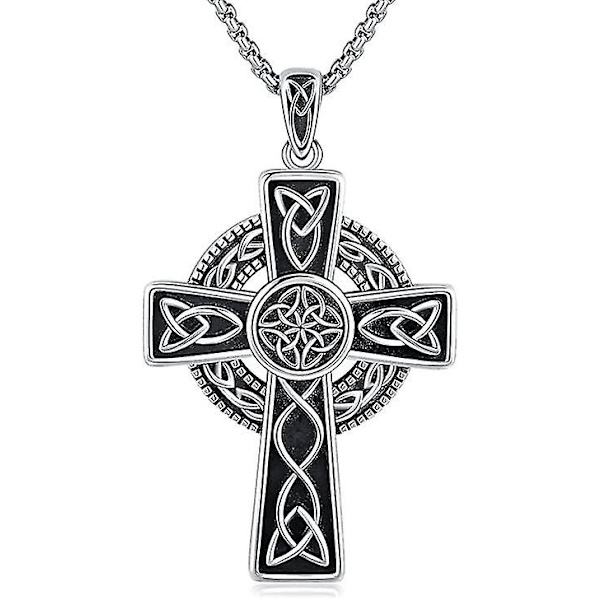 Irsk Keltisk Kors Halskæde 925 Sterling Sølv Kors Vedhæng Halskæde Keltisk Viking Smykker Religiøs Beskyttende Gave Kompatibel Mænd Kvinder Drenge_Newwa