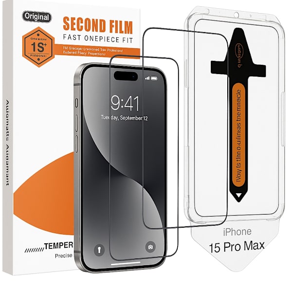 2-Pack Screen Protector Compatible with iPhone 15 Pro Max – Mounting Frame