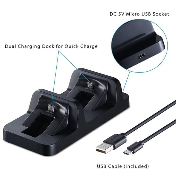 Dobbelt opladningsstation til 2 PS4-controllere