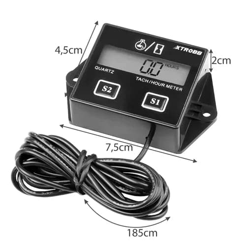 Engine Hour Meter with Tachometer (RPM) 9999.9 h for 2-4 Cyl