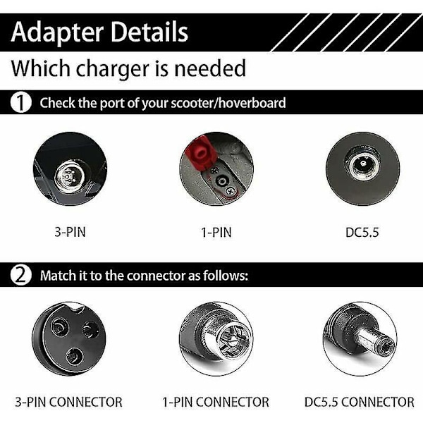 Laddare för Xiaomi M365, 42V 2A Elektrisk Scooter Laddare, Snabb Batteriladdare för Xiaomi och Ninebot Scooter, Batteriadapter för Xiaomi M365 och Nin