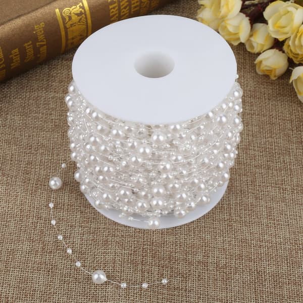 Pearl String with Polished Beads - 60m Roll - DIY Wedding Decoration (White)