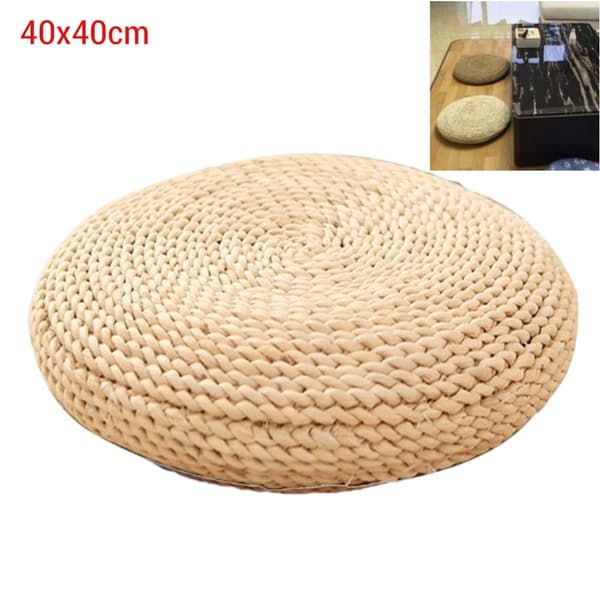 Silk-Padded Round Straw Meditation Cushion