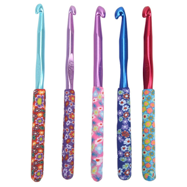 5 Pcs Crochet Hooks Ergonomic Design Soft Handle Sturdy Durable Glossy Easy Identification Common Crochet Hook