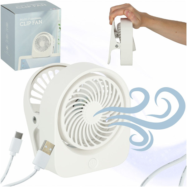 Mini Table Fan with Clip USB Rechargeable Wireless White