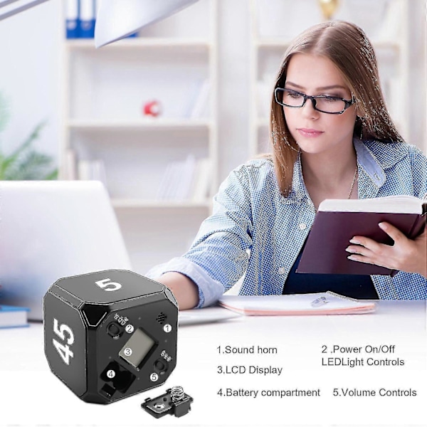 Cube-timer Kjøkken Timer Gravitasjonssensor Flip Meditasjonstimer for Tidsstyring og Nedtelling 5-1