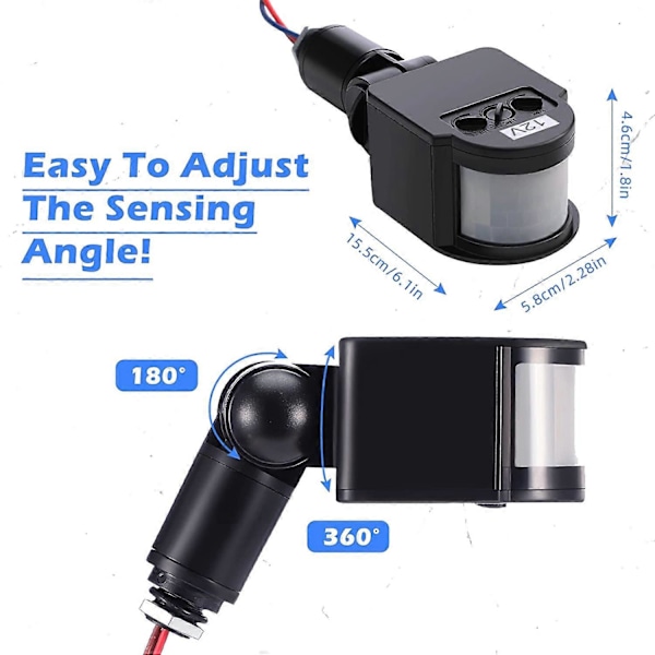 12V Bevegelsessensor Pir-sensor Automatisk Infrarød Sensor Bevegelsesdetektor Lysbryter Utendørs Pir for