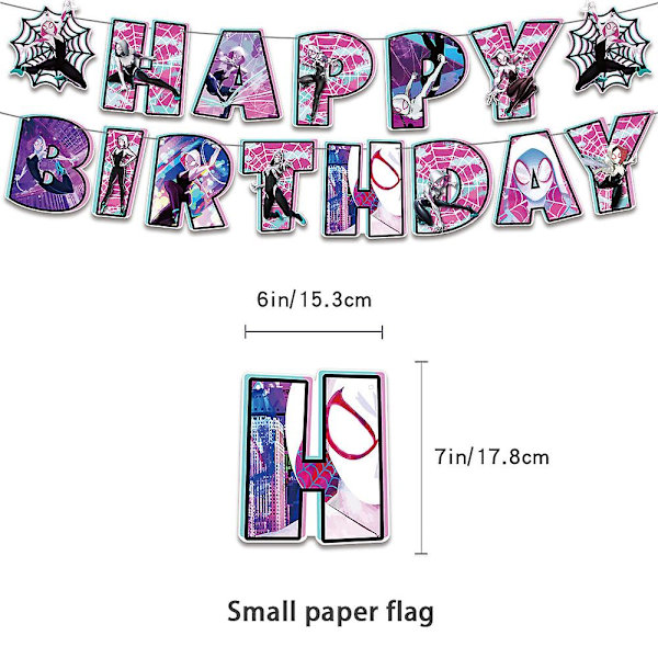 Spider-Gwen Synttärijuhlat Koristeet, Supersankari Teemainen Juhlatarvikkeet Setti Lapsille Sisältää Onnellinen Syntymäpäivä Banneri, Kakku/Cupcake Topper, Ilmapallo