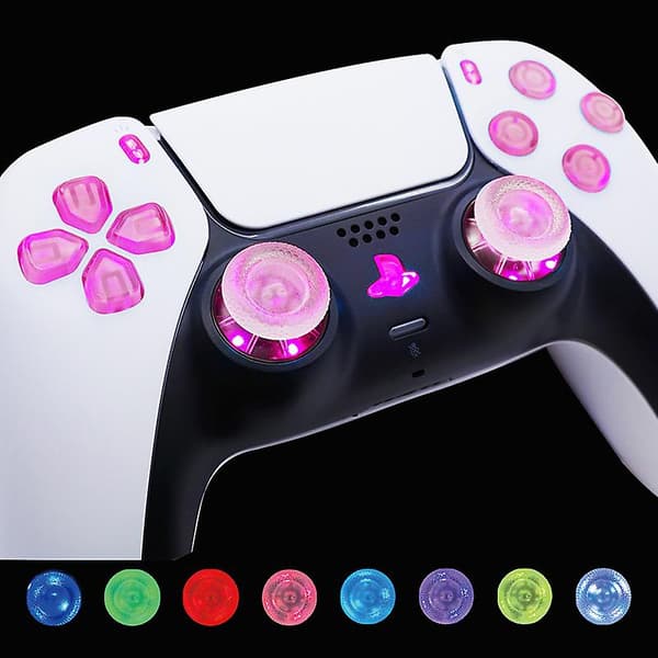 Flerfarvet Belyst Thumbstick til PS5 Controller Share Home Face Button, Sort Klassisk Symbol Button DTF LED Kit til PS5 Controller - Controller N
