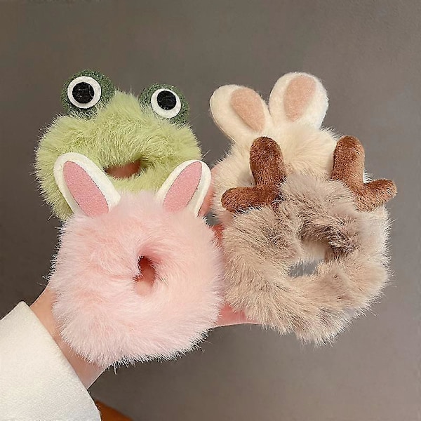 4 kpl söpöjä pehmoisia hiuslenkkejä scrunchie-hiuslenkkejä taaperoille, söpöjä pörröisiä joustavia hiuslenkkejä, hiusrenkaita, kawaii-hiusklipsejä, vihreä, pinkki, valkoinen ja ruskea 7,5*11cm