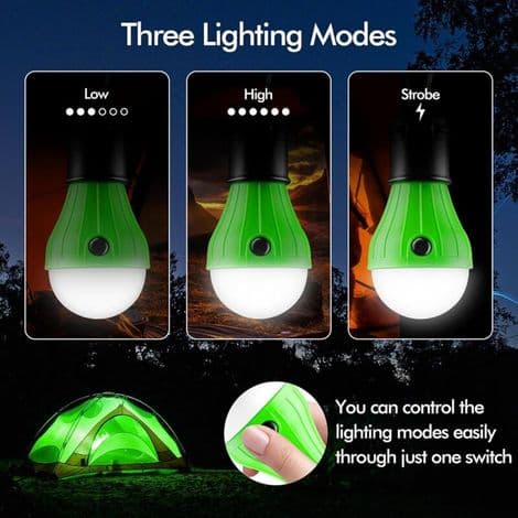 Sæt med 4 bærbare LED-teltlamper med krog og klips, nødbelysning til camping, vandreture, strømafbrydelser