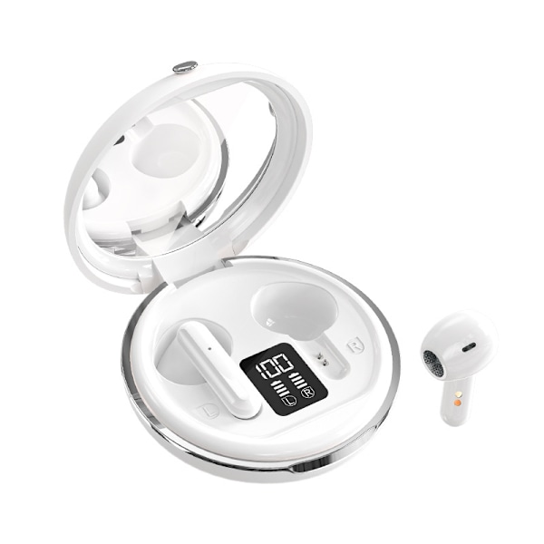 Hvite TWS trådløse Bluetooth 5.3 ørepropper, sminke speil, ladestasjon, 10m støyreduksjon, type-c grensesnitt