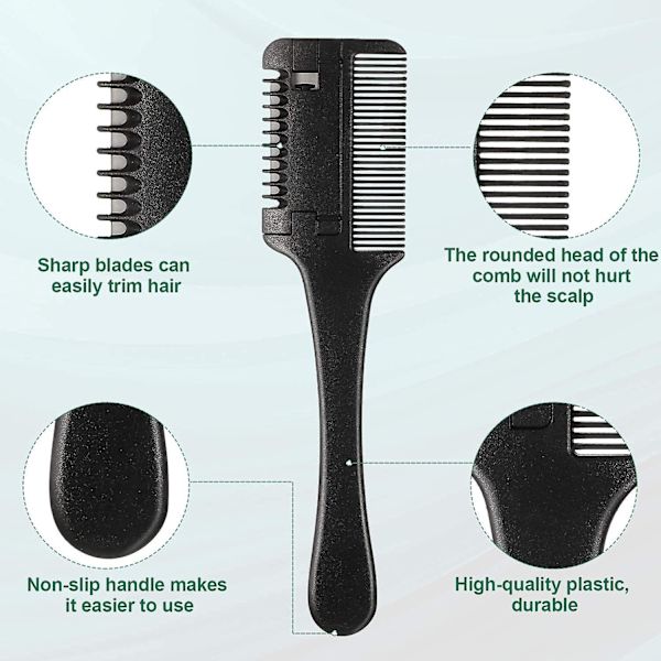 Barberkam med barberblad, tynnende hårkam, frisørkam, hårklippingskam, dobbeltsidig frisørkam, verktøy for hårklipp og styling