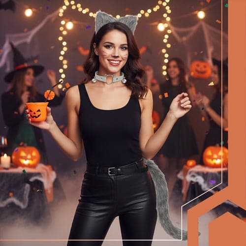 Katt-/rävdräkt grå 3-delar i polyester för maskerad och temafest