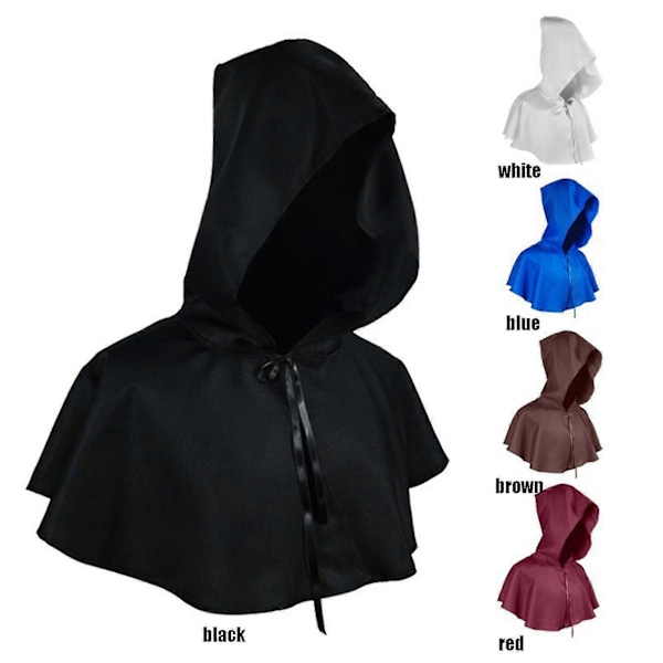 Unisex Voksen Middelalderkappe Hette Lue Munkekappe Cosplay Halloween Ridder Hette Kort Cape Kostyme