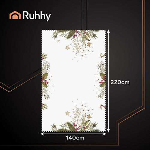 Christmas tablecloth white with print 140x220 cm polyester stain-resistant