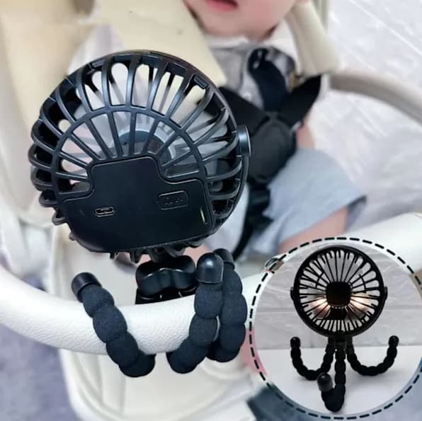 Fleksibel Klapvognsventilator - Genopladelig Bærbar Ventilator, sort