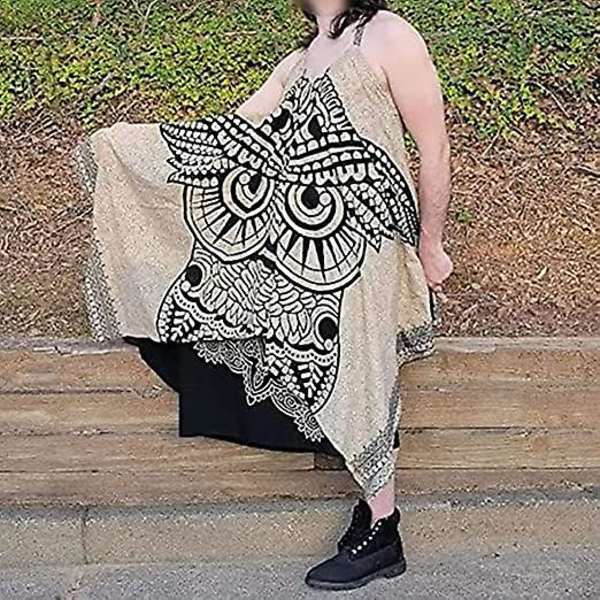 Viral Owl Romper Kjole Kvinder Sjov Ugle Romper Kjole Ny V-hals Trykt Spaghettirem Ugle Ansigt Jumpsuit