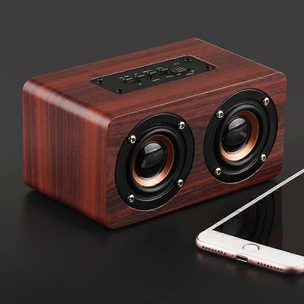 Deqi W5 bluetooth høyttaler - Tremateriale Dobbel horn Håndfri samtale funksjon