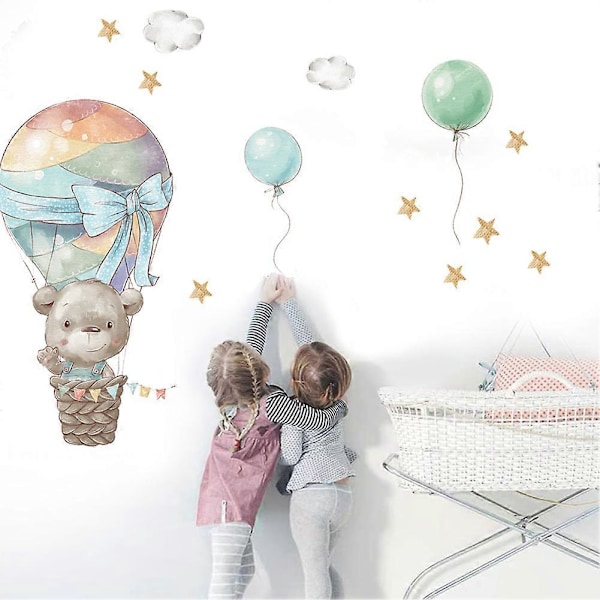 2 STK Tegneserie Bjørn Luftballon Vægklistermærke Baby Børneværelse Indretning Baby Shower Værelse Indvendig Indretning Børneværelse Legeværelse Vægdekaler 40*60cm