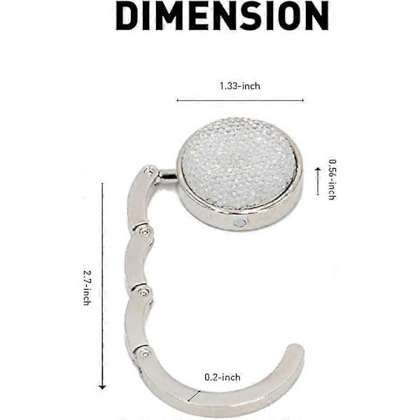 Vikbar Handväskkrok Handväska Hängare Bling Strass Väskhållare för Bord Skrivbord 1 ST Vit