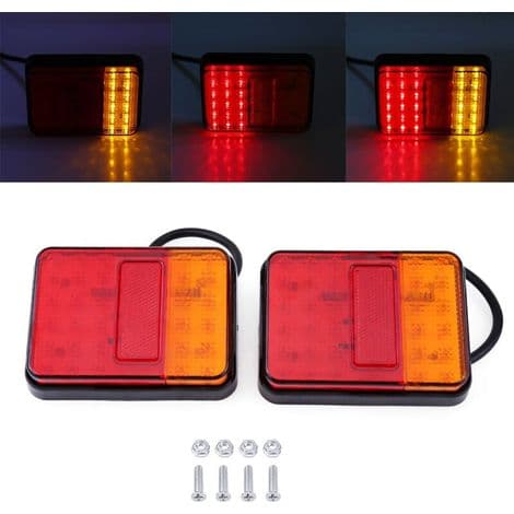2 stk. 12V 30 LED baklys for tilhenger, lastebil, båt, rød og gul