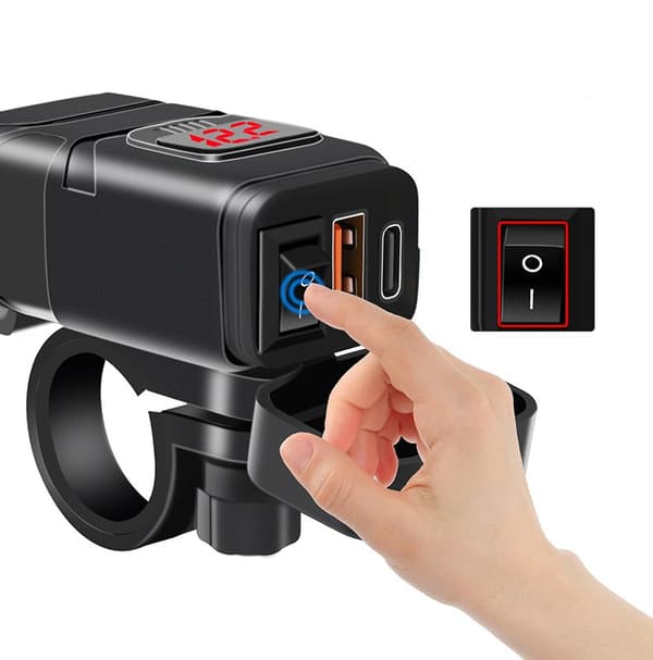 USB-C / USB hurtigoplader til bil og motorcykel Sort