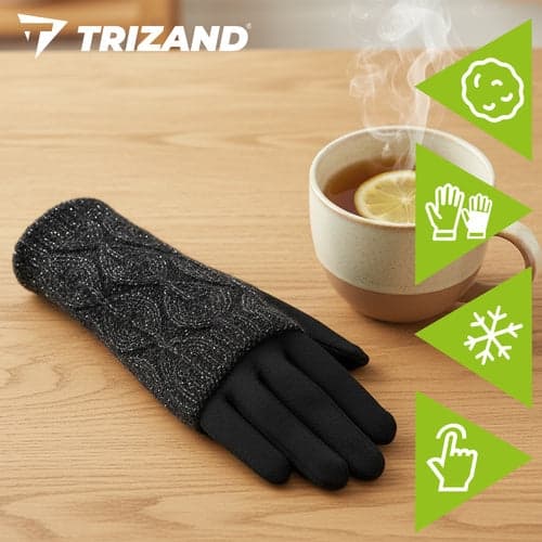 Touchscreen Gloves Black with Removable Warm Lining, Unisex 24 cm