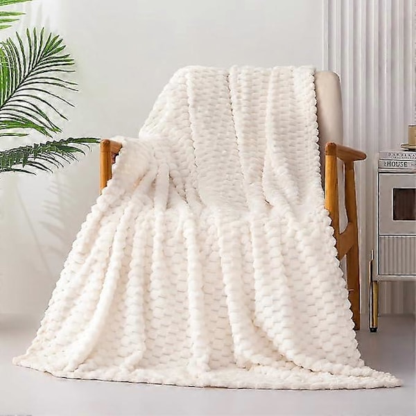 70*100cm Pehmeä Fleece-torkkupeitto, 3D Pilvet Tyylikäs Jacquard-torkkupeitto Sohvalle, Mukava Pehmeä Kevyt Kaikkiin Vuodenaikoihin, Luonnonvalkoinen Peitto