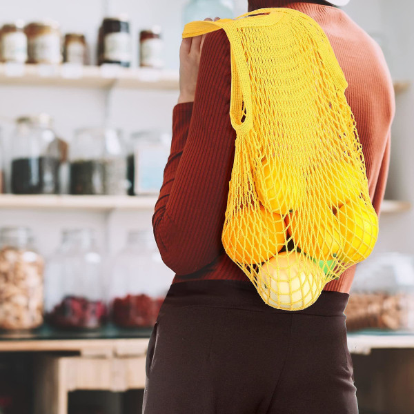 12 Pack Reusable Mesh Grocery Bags  Crochet Market Bag Cotton Kitchen Netted Tote Bag