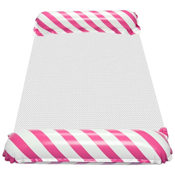 Inflatable floating mat with backrest and mesh bottom pink/white 110x70