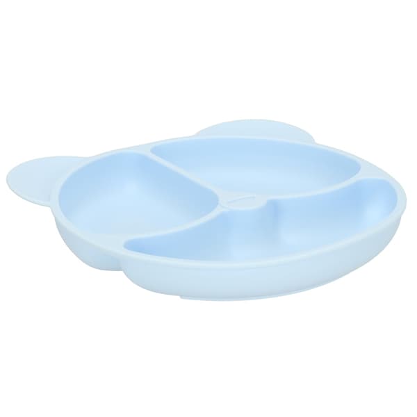 Silicone Dinnerware Set for Children, 4-Piece Blue with Bear Motif, Fork, Spoon, Teaspoon