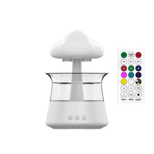 Regnsky Luftfukter Diffuser med Fjernkontroll, Vanndråpe Foss Lampe Sopp Regnlyd Hvit Støy