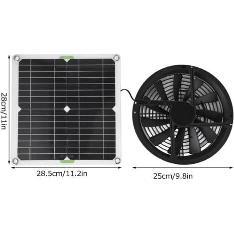 100W 12V Solcelle Vifte Sett Vanntett med Metall Grill Beskyttelse for Hønsehus, Drivhus, Hageboder, Kjæledyrhus, Vindusventilasjon