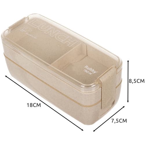Lunchbox wheat straw 750 ml 2 compartments with cutlery beige