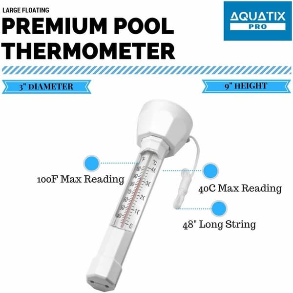 Stor flytande vattentemperaturtermometer för pool med rep, stöttålig termometer för alla pooler, spa, bubbelpooler, akvarier, etc.