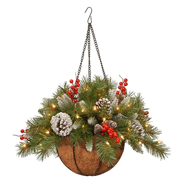 Forhåndsbelyst kunstig juleblomsterkurv med LED-lys, julepynt til hjemmet