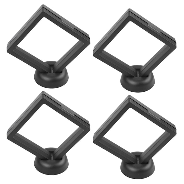 4X Firkantede 3D Album Flydende Ramme Holder Møntboks Smykke Display Show Case, 9X9cm (med Base)