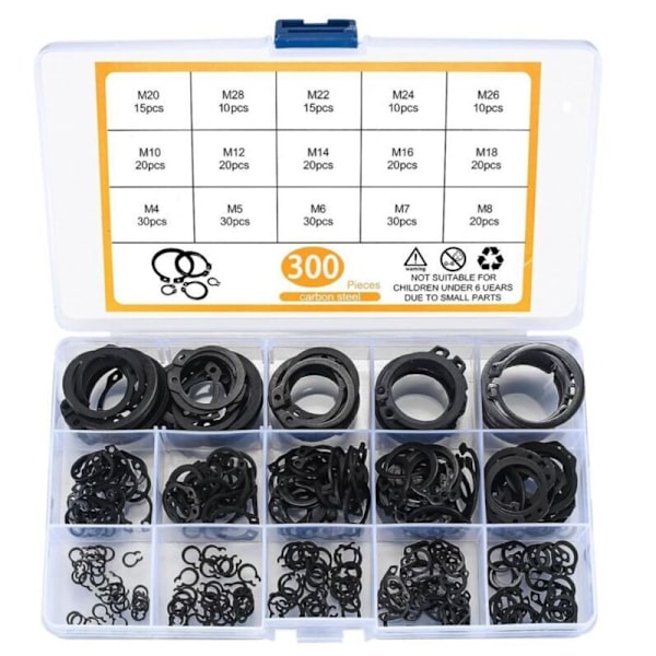 300 delar E-clips Kit Extern låsring, sortiment av låsringar, stoppringar, M4-M28