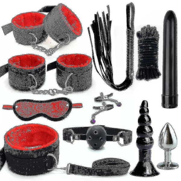 Röd plyschband 11-delad Sm Fun Binding Set Par Vuxenleksak Set